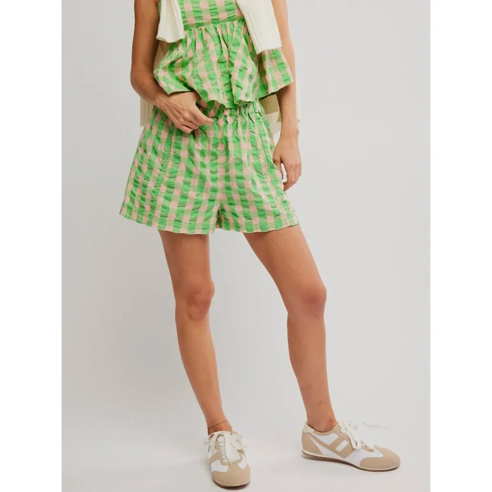 🎉LAST CHANCE🎉 FREE PEOPLE Get Free Seersucker Pull On Shorts / Exotic Lime - Picture 6 of 13